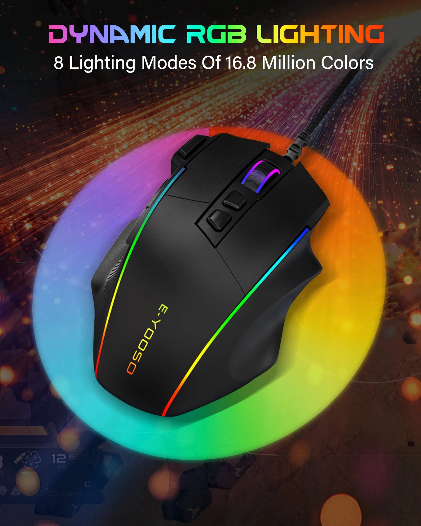 E-YOOSO X49 žični gaming miš, podesivih 12400 DPI, RGB pozadinsko osvjetljenje, 8 programabilnih tipki, ergonomski gamerski miš za PC i prijenosno računalo