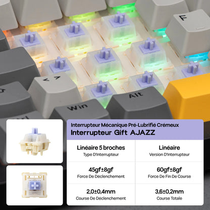 ISO-FR-Layout EPOMAKER X AJAZZ AK820 PRO 75% AZERTY Französisch Hot-Swap kabelgebundene/BT/2.4GHz kabellose mechanische Tastatur für Win/Mac/PC