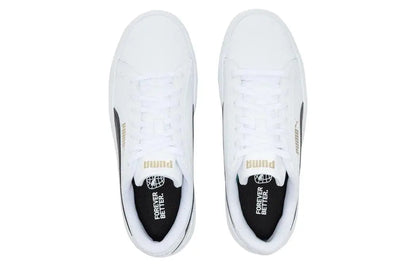 Baskets Puma Smash Platform v3, modèle blanc, noir et doré, 390758-04.