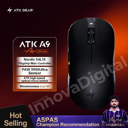 Mouse da gaming wireless ATK Dragonfly A9 Ultimate A9 Air PAW3950 ultraleggero ergonomico per e-sport FPS Gamer CSGO A9 Ultra