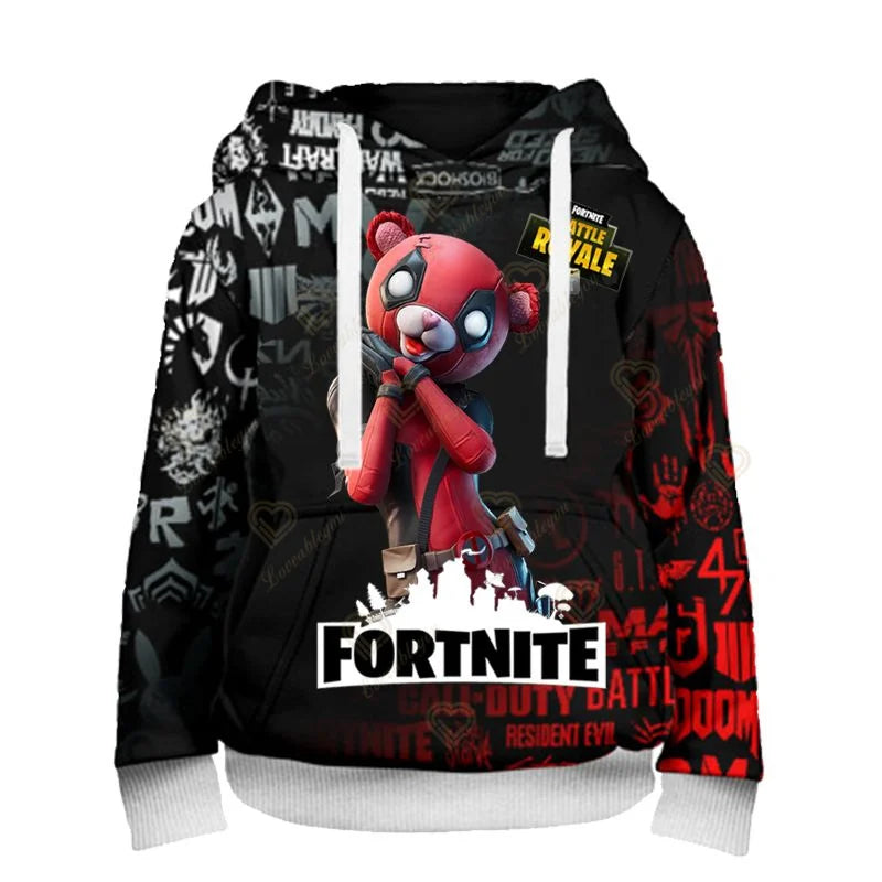Sweatshirt com Capuz para Fãs de Fortnite, Impressão 3D Battle Royale, Cosplay Victory, para Homem, Mulher e Criança, Streetwear com Capuz