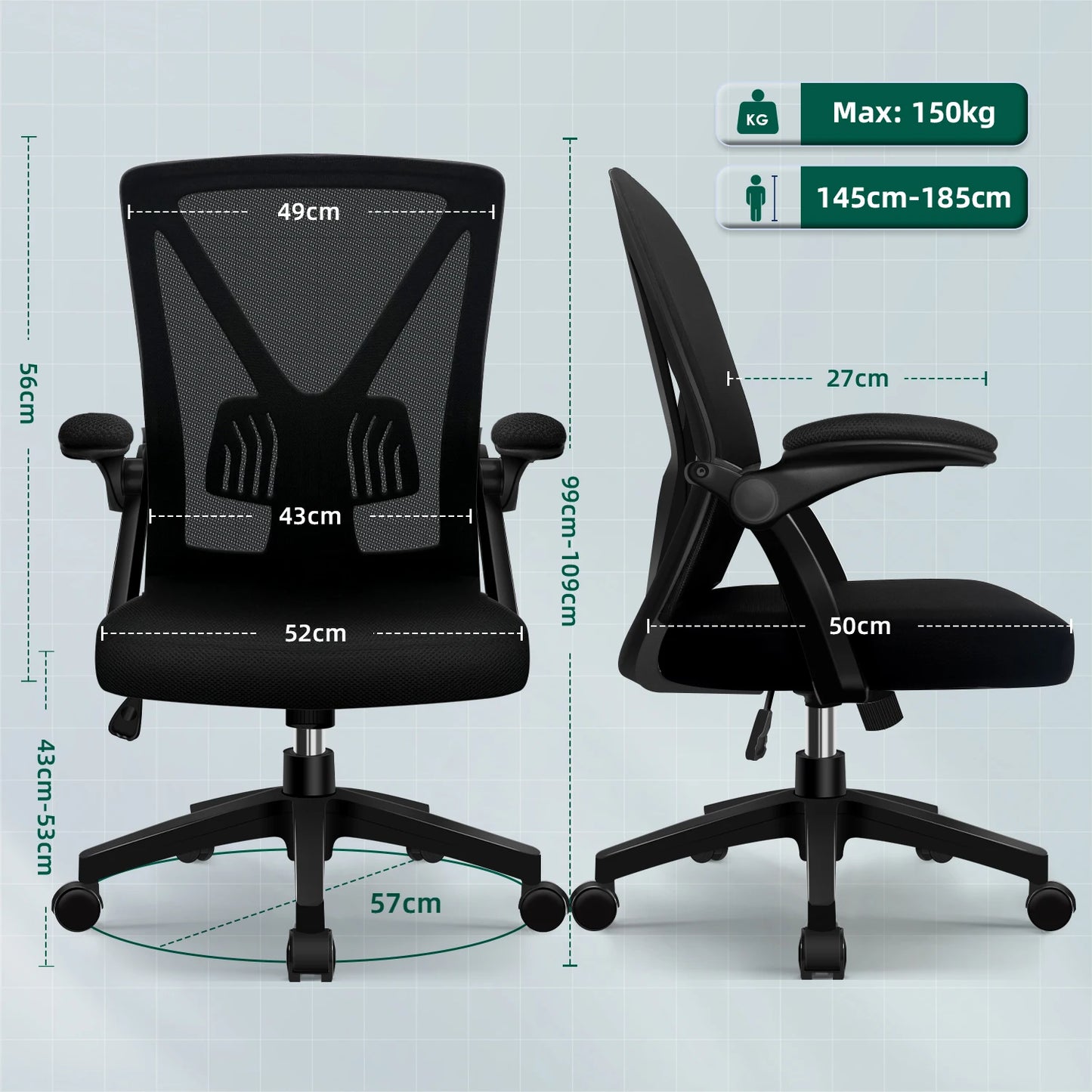 Daccormax Ergonomic Office Chair, Adjustable Lumbar Support, Swivel Heavy-Duty Rolling, Padded Armrests, Multi-Tilt for Relax.
