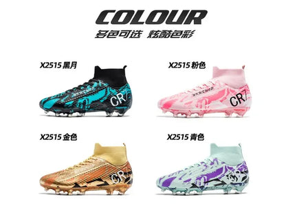 Unisex Teen Low Top Football Shoes Lightweight Elastic Sole Anti Slip Short Spikes Lawn Field Match Training Sneakers