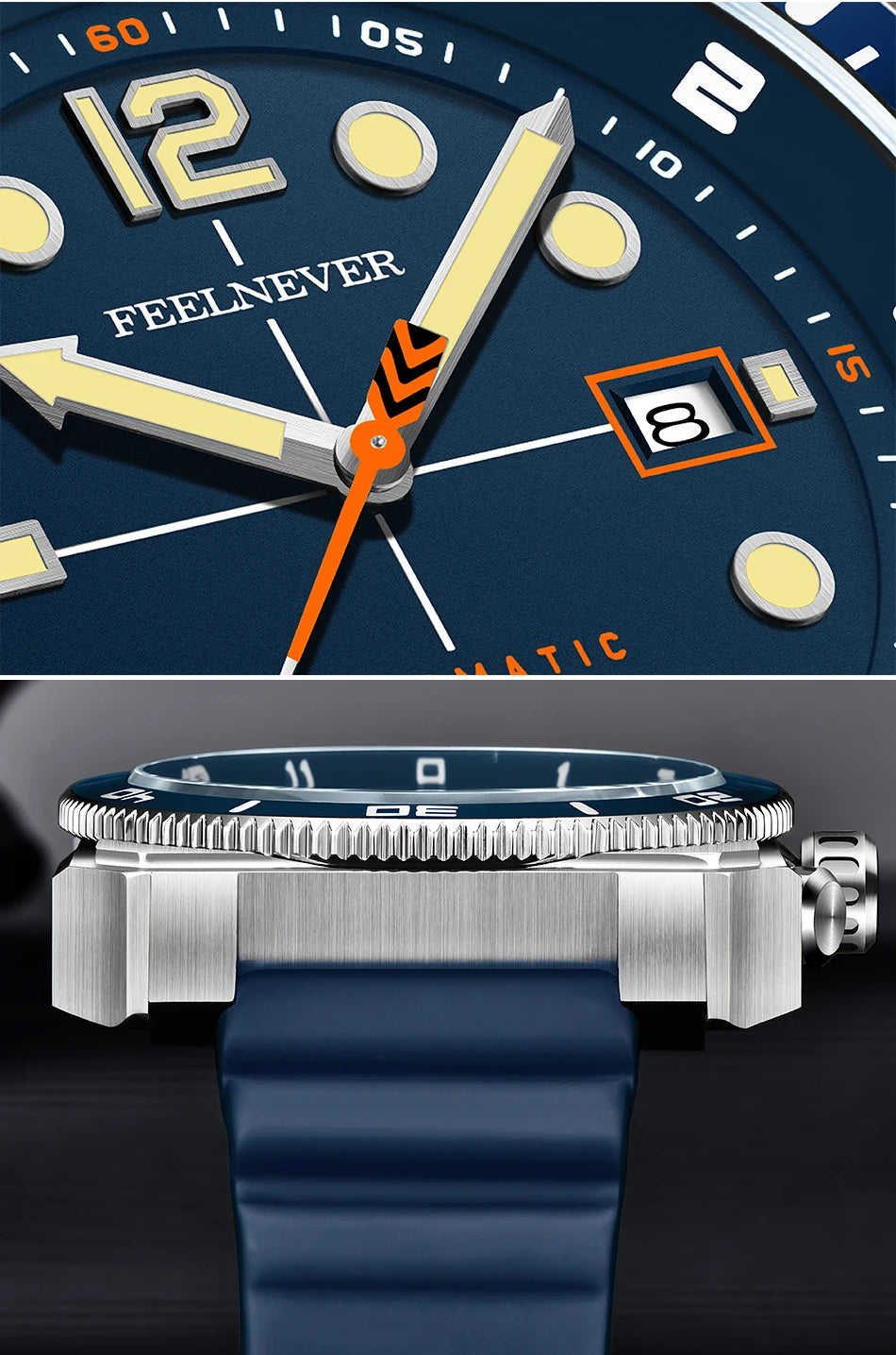 Reloj de buceo automático para hombre FeelNever 8215 con movimiento automático, superluminoso, acero 316, cristal de zafiro, reloj mecánico deportivo masculino