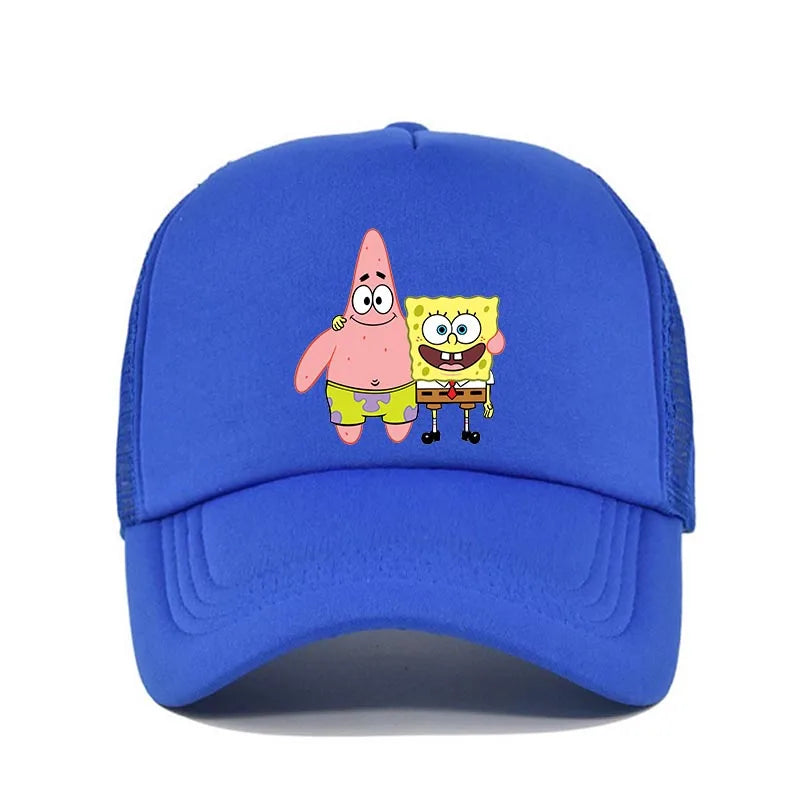 Módna roztomilá bejzbalová čiapka s potlačou SpongeBob, kreslená, pre mužov aj ženy, letná slnečná sieťovaná čiapka, anime, nastaviteľná slnečná clona, golfová čiapka, trucker čiapka