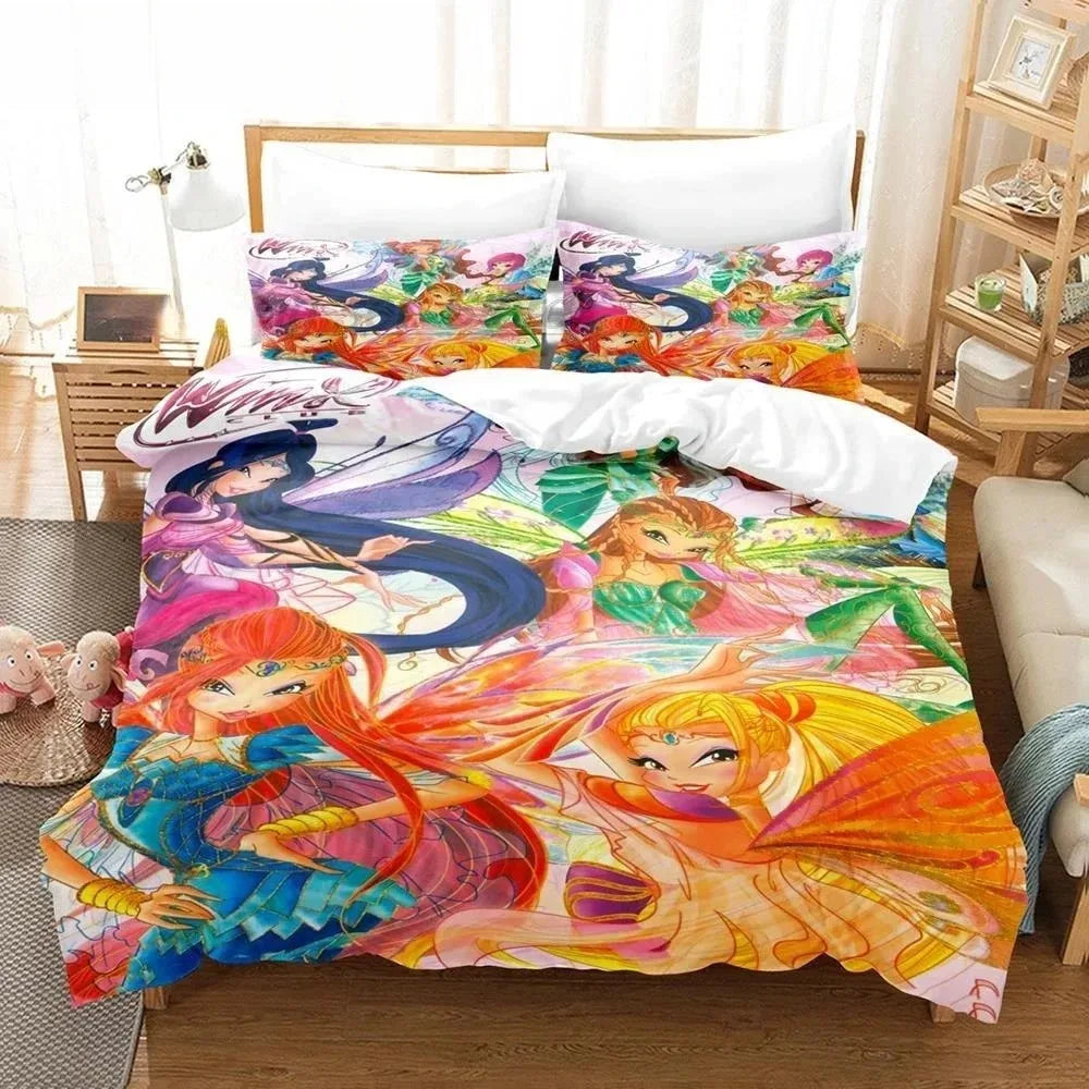 Anime W-Winx Clubs Duvet Cover Pillowcase Bedding Set Adult Boys Girls Bedroom Decoration Children Gift Single Double Large Size
