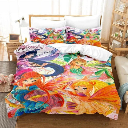 Anime W-Winx Clubs Duvet Cover Pillowcase Bedding Set Adult Boys Girls Bedroom Decoration Children Gift Single Double Large Size