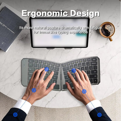 Teclado Bluetooth ergonómico plegable, teclado compacto dividido portátil para viajes de negocios, teclado inalámbrico plegable recargable