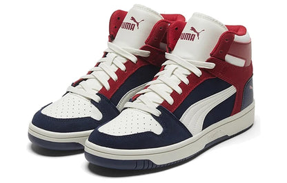 Baskets montantes décontractées Puma Rebound Layup Sd en cuir superposé, bleu foncé et blanc, 370219-04