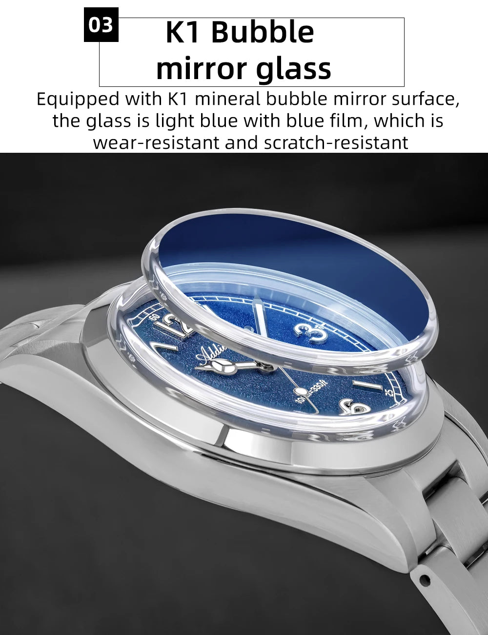 ADDIESDIVE 36mm Hot Sale Men's Watch AD2518 Bubble Mirror Glass 316L Stainless Steel Reloj Hombre 100m Waterproof Quartz Watches