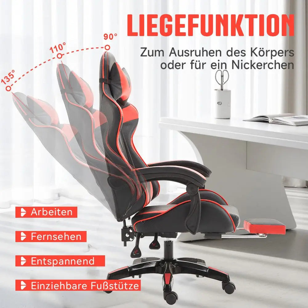 Ergonomic gaming chair, office chair, height adjustable,PU leather computer chair, with headrest and lumbar support, 360° swivel