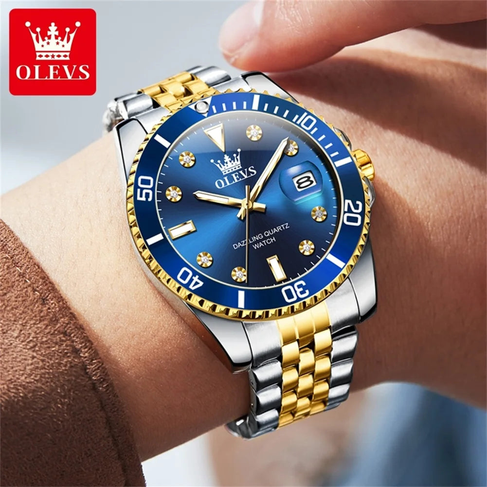 Orologio da uomo OLEVS – Orologio di lusso, stile professionale, impermeabile, con datario, lancette luminescenti, cassa in acciaio inossidabile e quadrante blu – Orologio al quarzo