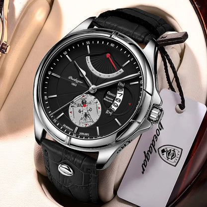POEDAGAR quartz-polshorloge voor heren – Zakelijke, luxe stijl, waterdicht, verlicht, met datumweergave en leren band – Elegant herenhorloge
