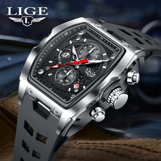 LIGE Outdoor Casual Quartz Man Watch Fashion Silicone Strap Waterproof Simple Sport Hollow Date Luminous Men's Watches Male Gift