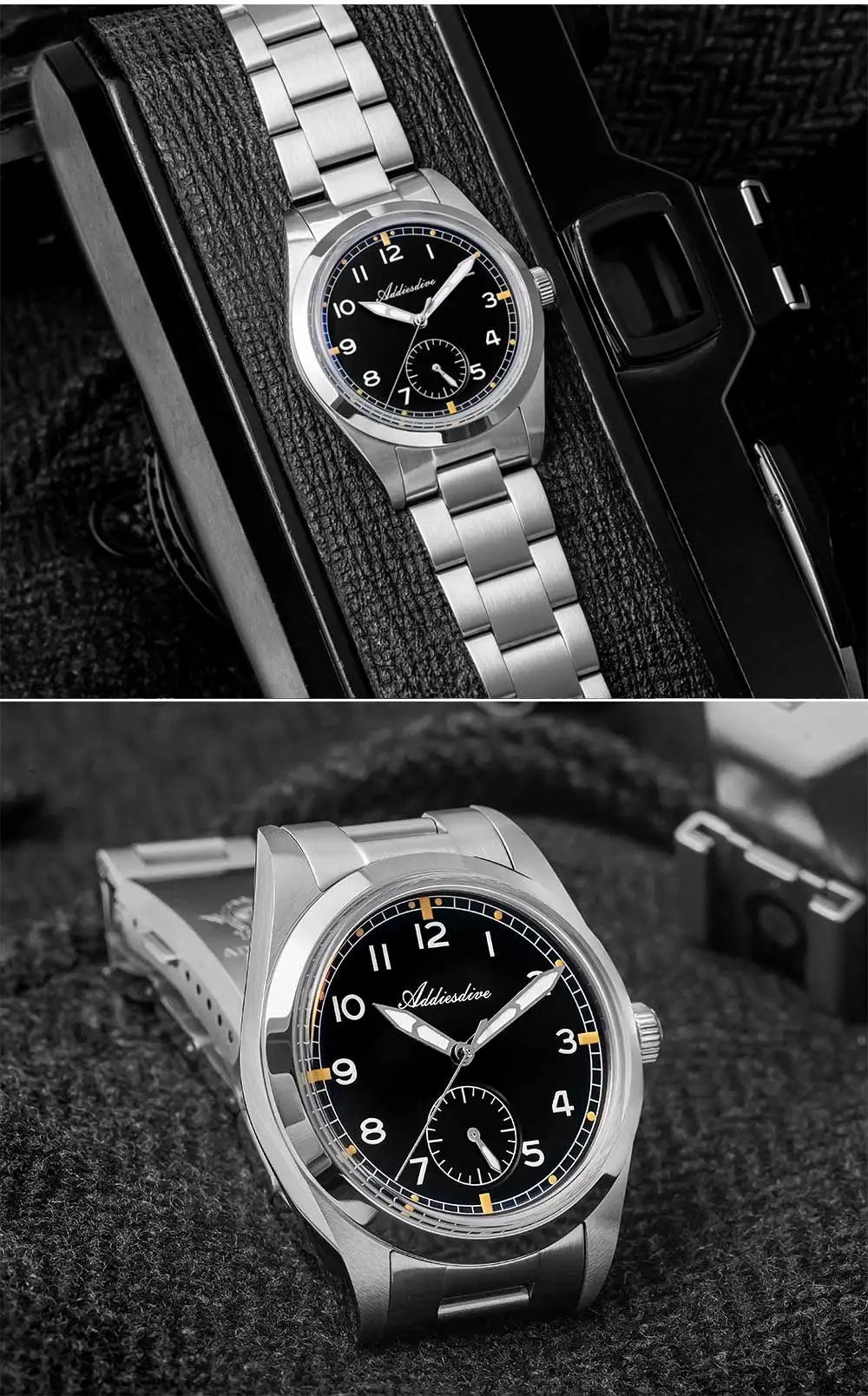 Relógio de quartzo ADDIESDIVE 36mm para homem VH60, luminoso BGW9, vidro em cúpula tipo bolha, resistente à água 10Bar, em aço inoxidável
