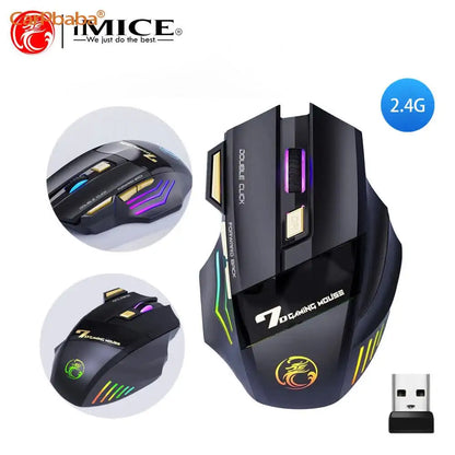 Belaidė Bluetooth pelė, įkraunama kompiuterinė pelė žaidėjams, ergonominė gaming pelė su RGB apšvietimu, tyli pelė PC kompiuteriui