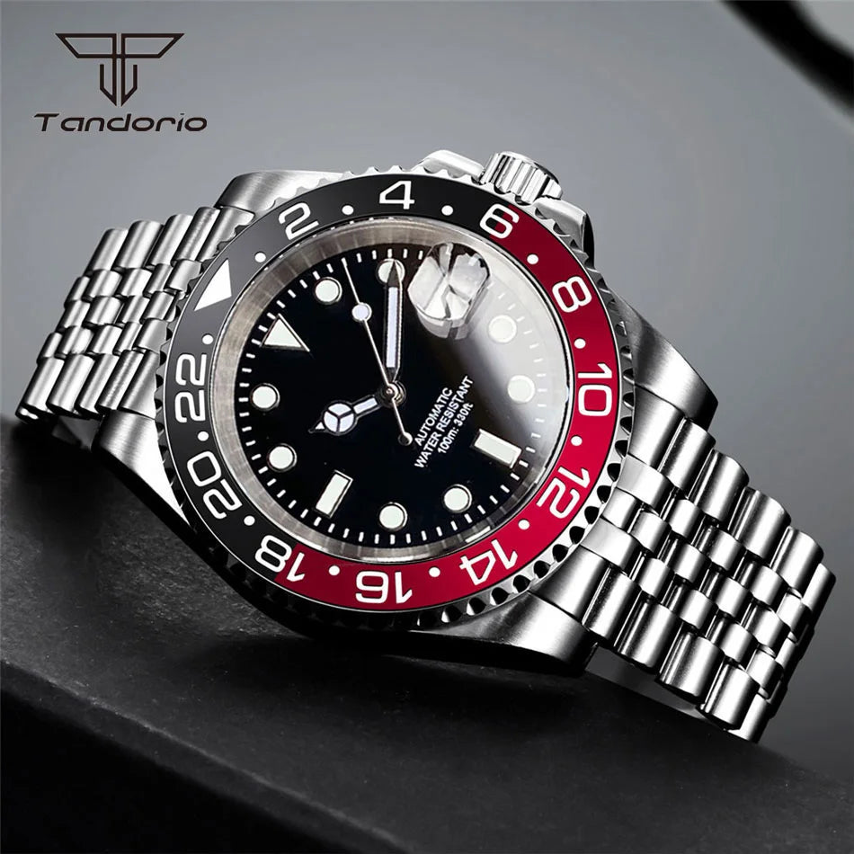 Tandorio 40mm Men's Automatic Watch Date Mechanical Miyota8215/PT5000 Movt Sapphire Business Waterproof Wristwatch Screw Crown