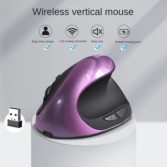BTS-908 Ratón vertical recargable superventas, ratón inalámbrico ergonómico con receptor USB 2.4G, 1600 DPI ajustables y 6 botones