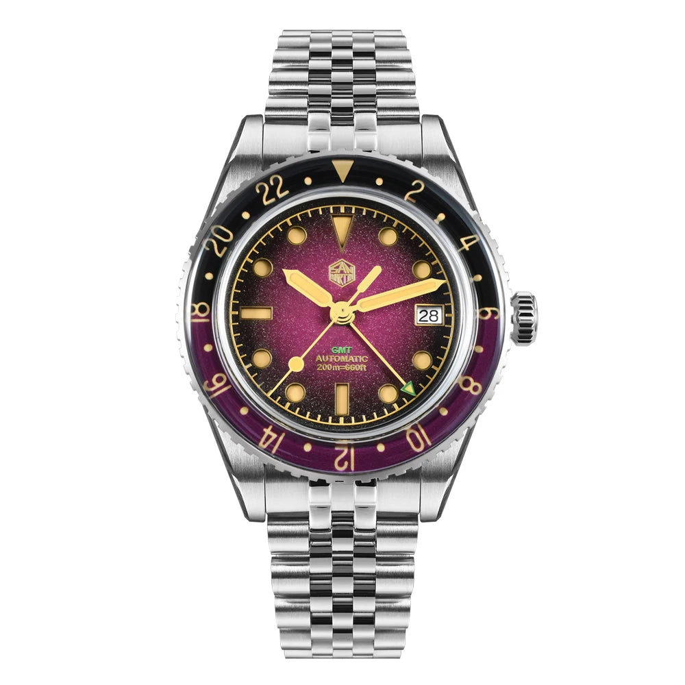 San Martin 2025 Men's Watches Retro NH34 GMT Sandwich Dial 40mm Bidirectional Sapphire Bezel Luxury Sports Watch 20Bar SN0134
