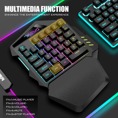 Teclado gaming de una mano, modelo con carga inalámbrica 2.4G, RGB luminoso, para la mano izquierda