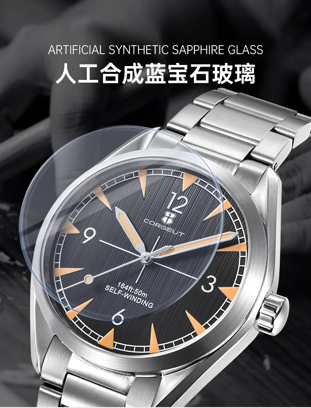 Corgeut 41mm Men's Clock Automatic Relogio Masculino Japan Movt Mechanical Sapphire White Black Blue Dial Steel Band Men's Watch