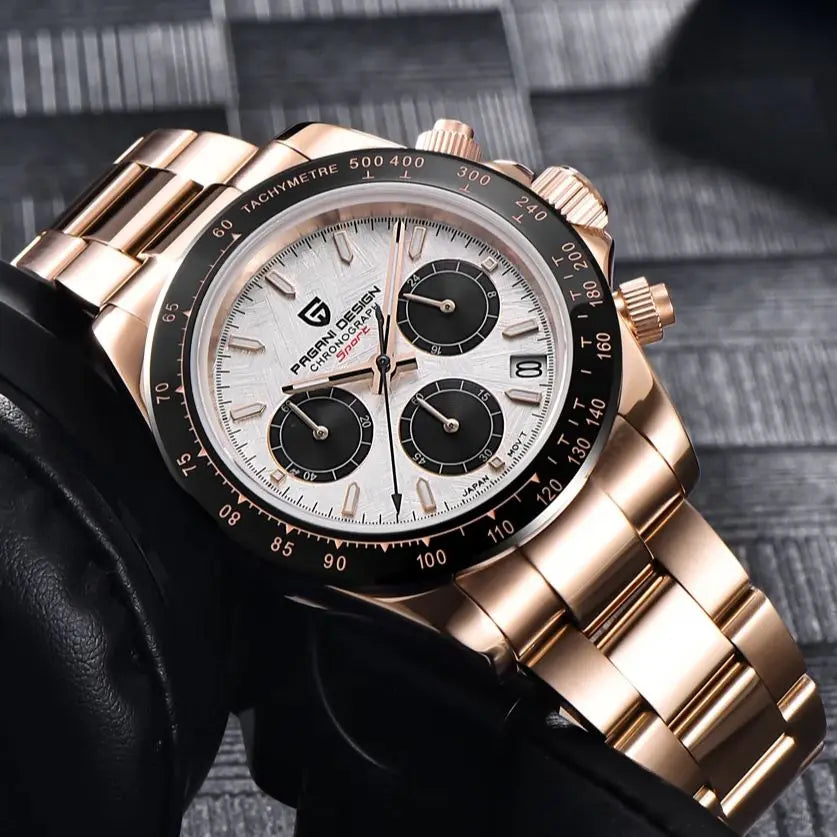 PAGANI DESIGN – Nouvelle montre pour homme, modèle de luxe à quartz en or rose, chronographe sportif étanche jusqu'à 100 m