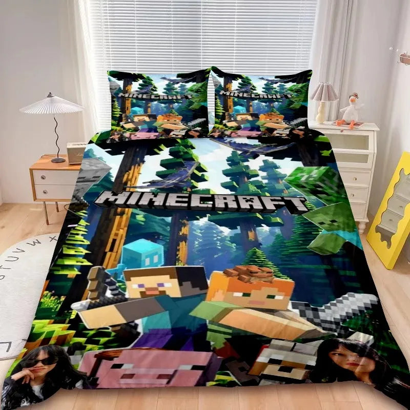 Minecraft 2/3pcs Duvet Cover Game My World Duvet Cover Monster Hunters Bedding Set Duvet Cover Single Boys Kids Bedroom Decor