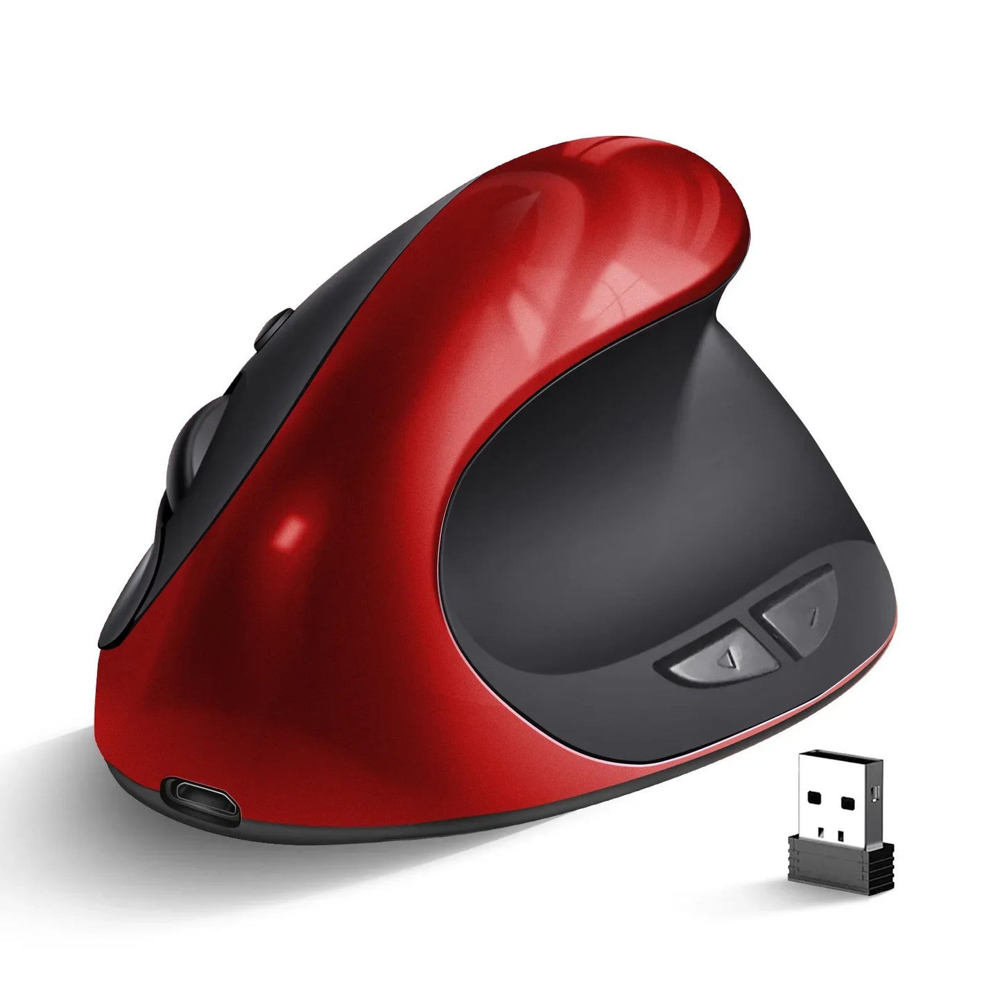 BTS-908 Najbolje prodajana polnilna navpična ergonomska brezžična miška z 2.4G USB sprejemnikom, nastavljivo ločljivostjo 1600 DPI in 6 gumbi