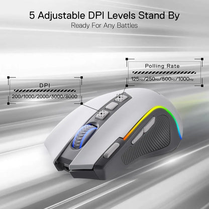 Mouse gaming Redragon M612 PRO RGB BT 2.4G, optic wireless, 8000 DPI, 9 butoane programabile, 7 moduri de iluminare, B