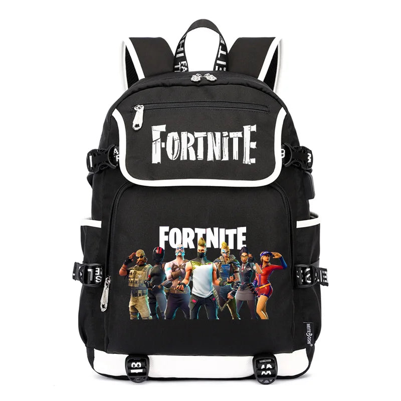 Zaino Fortnites di grande capacità, borsa casual a tracolla con porta USB, unisex, stile anime, cartella per studenti, nuovo regalo di cancelleria elegante