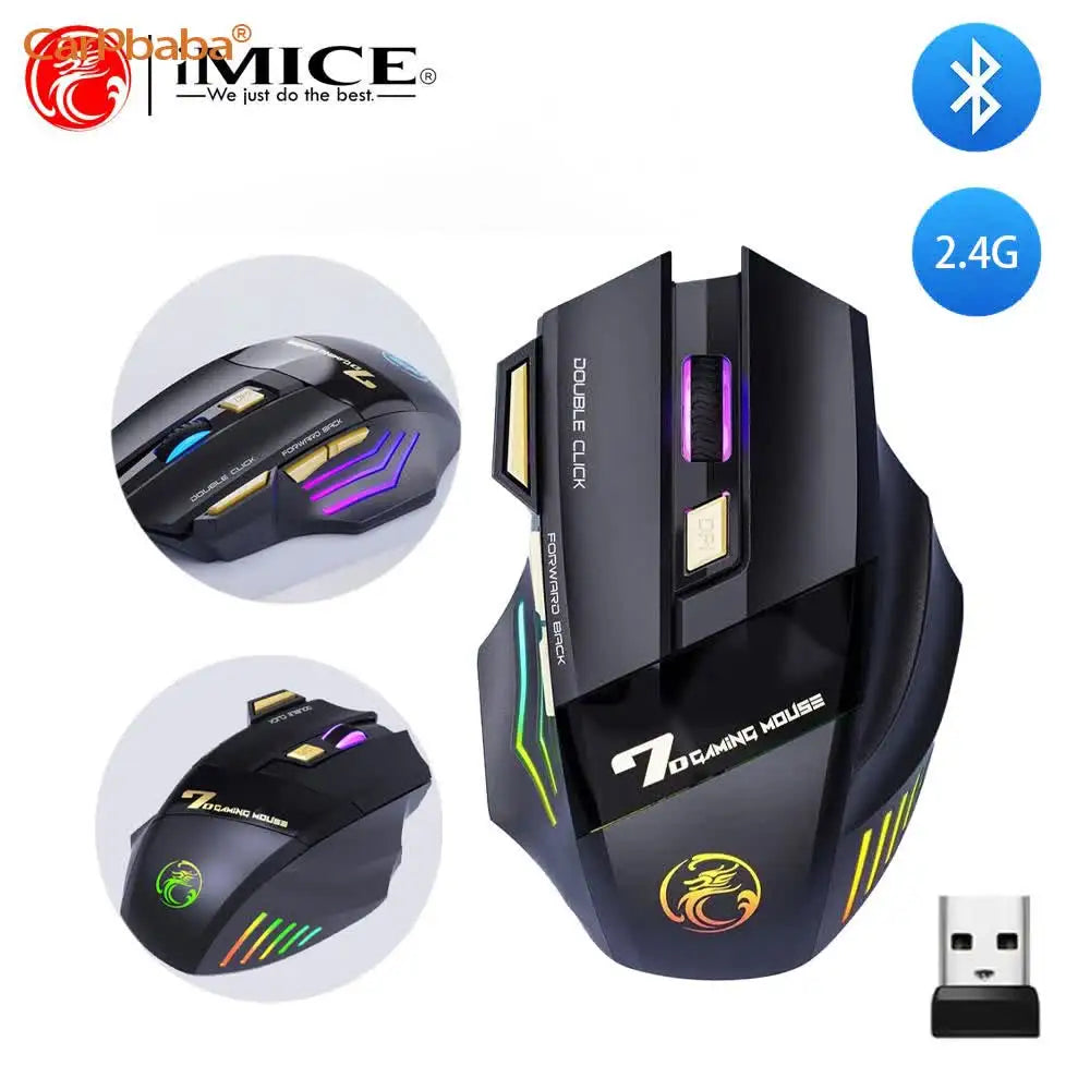 Belaidė Bluetooth pelė, įkraunama kompiuterinė pelė žaidėjams, ergonominė gaming pelė su RGB apšvietimu, tyli pelė PC kompiuteriui