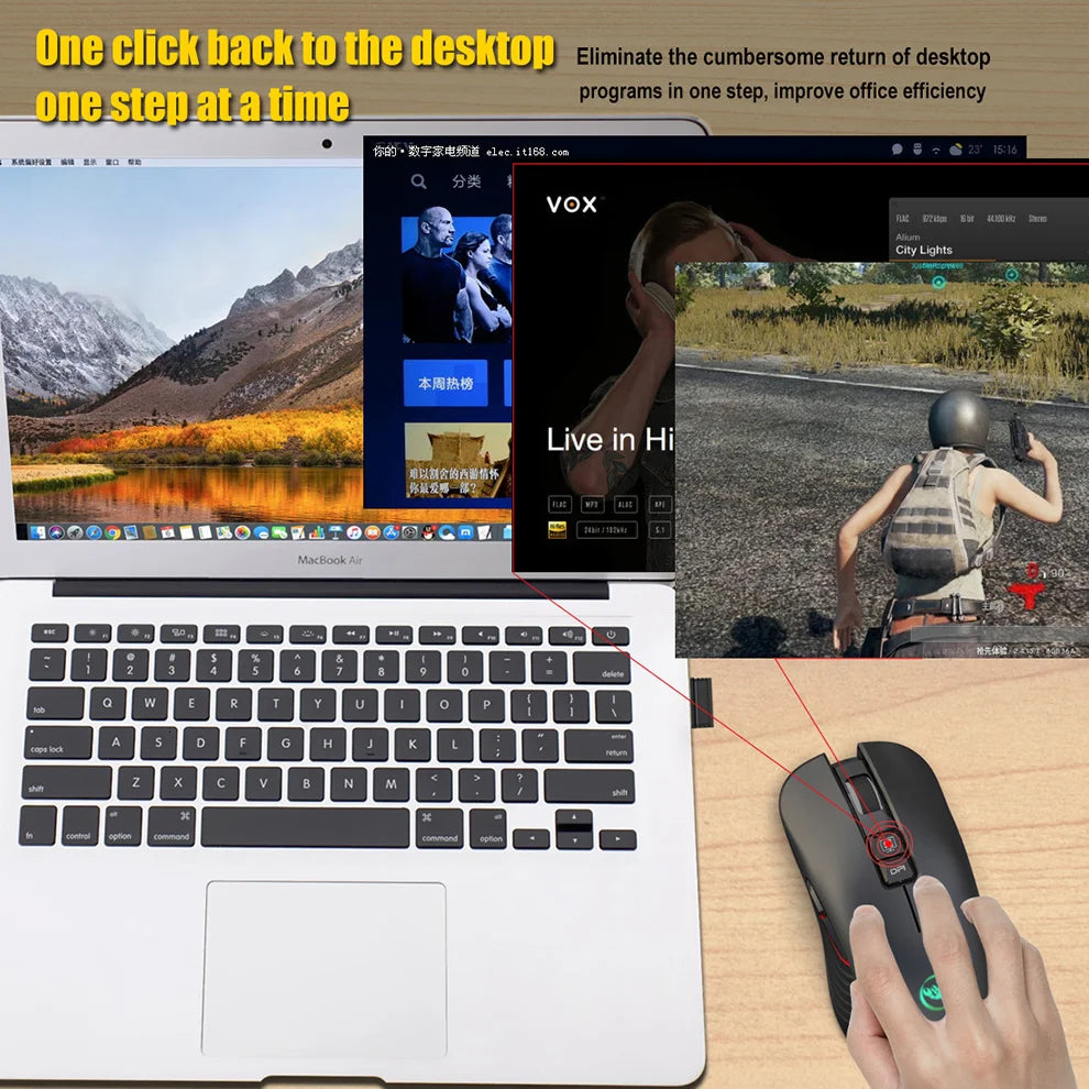 2.4G USB-C belaidė pelė, įkraunama žaidimų pelė, 3600DPI, 7 mygtukai, Type-C, tyli pelė Macbook, nešiojamajam kompiuteriui, PC, žaidimams ir kompiuteriui