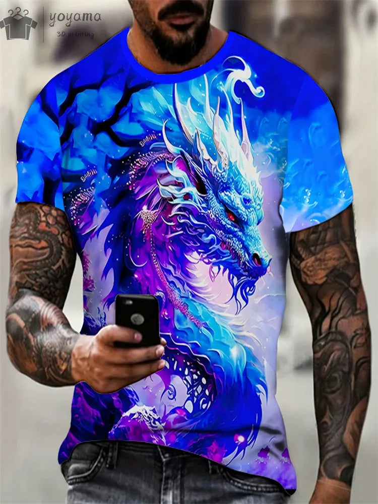 Animal Dragon 3D Print Sport Quick-dry Breathable Men TShirt Outdoor Street Harajuku Run Fitness Short Sleeve Clothes Top Summer