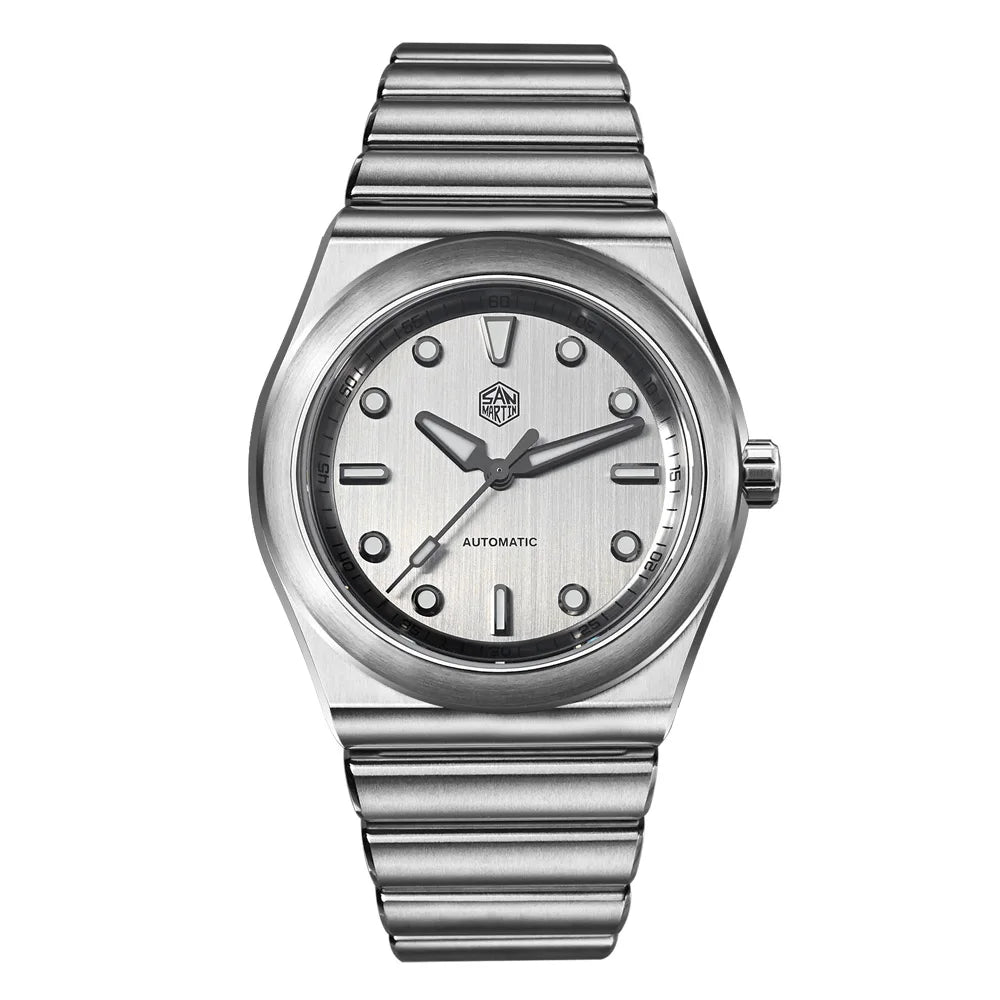 San Martin 40mm Men Sports Watch SS Brushed Dial Integrated Bracelet Miyota 90S5 Original Design Automatic Mechanical SN0149