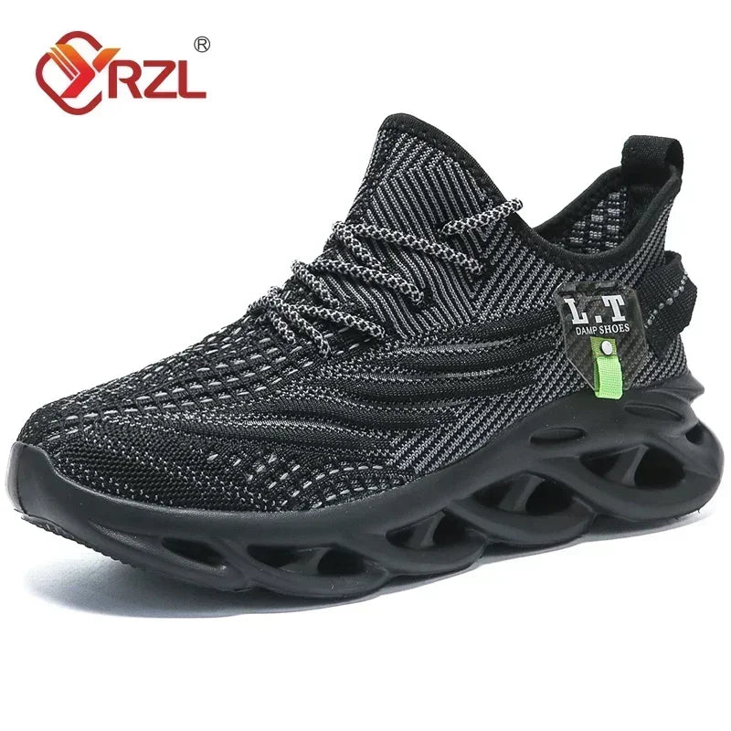 YRZL løbesko til mænd, sorte joggingsko, casual sneakers til udendørs brug, åndbart mesh, let stødabsorbering, sorte tennissko til kvinder
