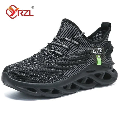 YRZL løbesko til mænd, sorte joggingsko, casual sneakers til udendørs brug, åndbart mesh, let stødabsorbering, sorte tennissko til kvinder