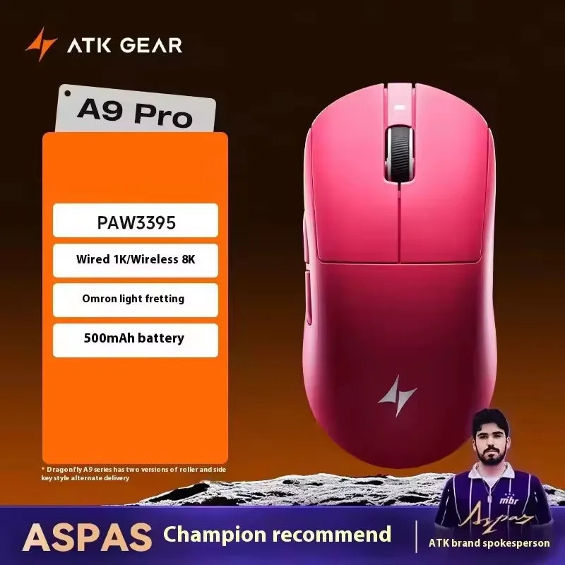 ATK A9 belaidė žaidimų pelė su NearLink technologija, ergonomiška PAW3395, trijų režimų Bluetooth, mažos delsos e. sporto pelė PC