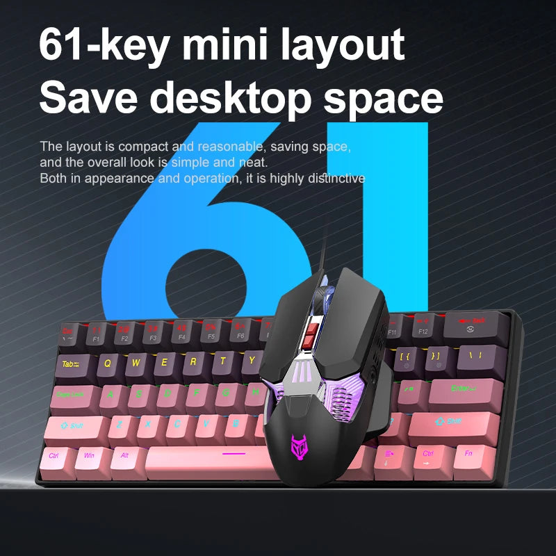 Teclado mecánico mini APAYADO K61, con cable, 61 teclas, Phantom RGB, negro/blanco, interruptor mecánico rojo/azul para gaming, portátil 60%