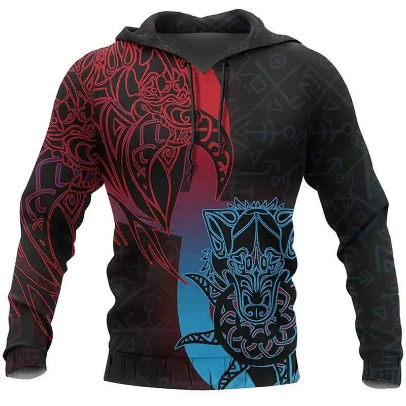 Produit gaming premium Fraquane 2024 Mens Hoodies Eagle Tattoo Pattern Vikings 3D Printed Fashion Casual Harajuku Hip Hop Oversized