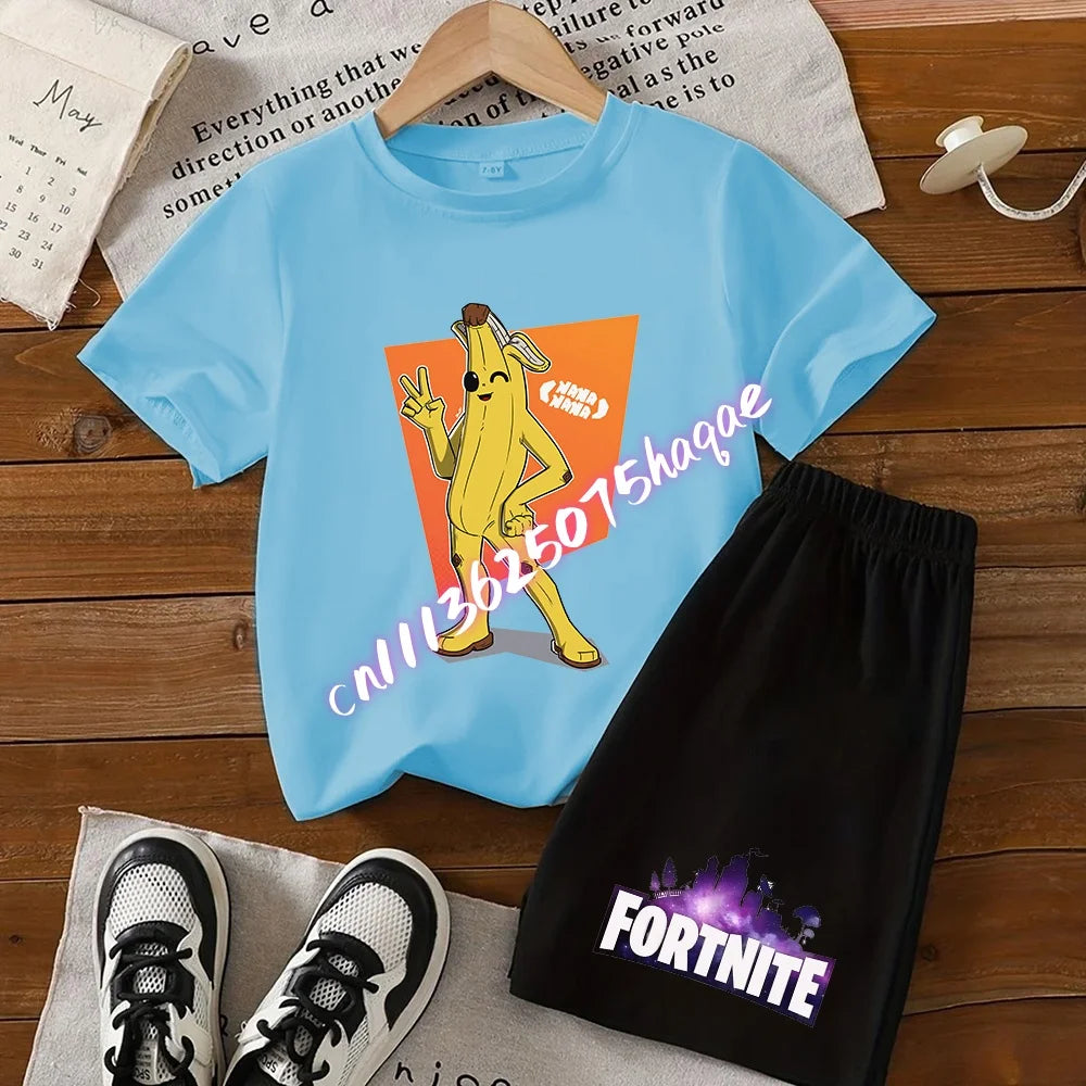 Fortnites Series T-shirt Shorts Suit for Children Hot Game Top and Pants Set Summer Cute Home Loungewear Outfit Birthday Gift