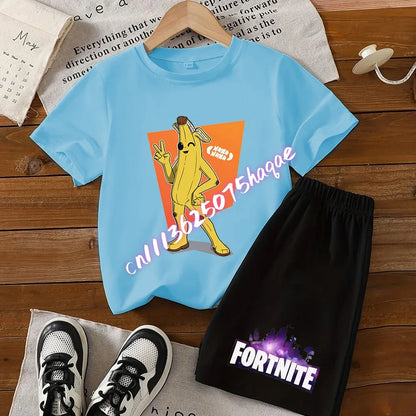 Fortnites Series T-shirt Shorts Suit for Children Hot Game Top and Pants Set Summer Cute Home Loungewear Outfit Birthday Gift