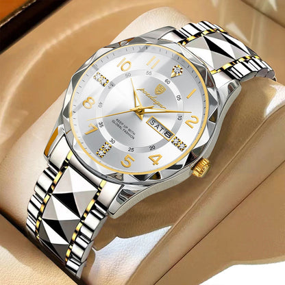 Pánské hodinky POEDAGAR Fashion Luxury, vodotěsné, s luminiscenčními ručičkami, quartzové, náramek z nerezové oceli, datum a den v týdnu, ležérní styl.