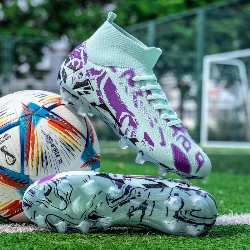 Unisex Teen Low Top Football Shoes Lightweight Elastic Sole Anti Slip Short Spikes Lawn Field Match Training Sneakers