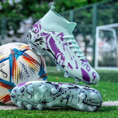 Unisex Teen Low Top Football Shoes Lightweight Elastic Sole Anti Slip Short Spikes Lawn Field Match Training Sneakers