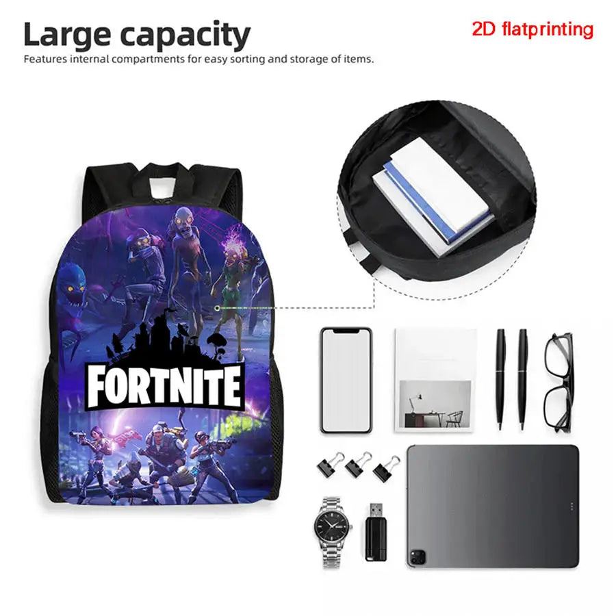 Conjunto de Mochila Infantil Fortnite de 2 Peças com Estojo, Leve e Resistente, Saco Escolar para Rapazes e Raparigas dos 6 aos 9 Anos, Material Escolar Diário