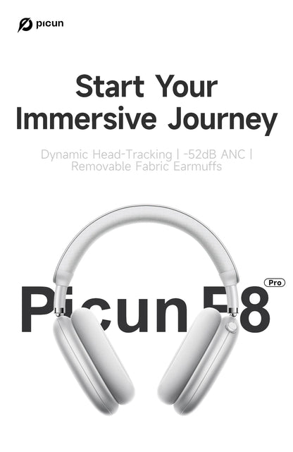 Cuffie wireless Picun F8 Pro ANC con head tracking, audio spaziale 3D, ANC -52dB, headset Bluetooth Hi-Fi, microfono HD ENC, app a bassa latenza