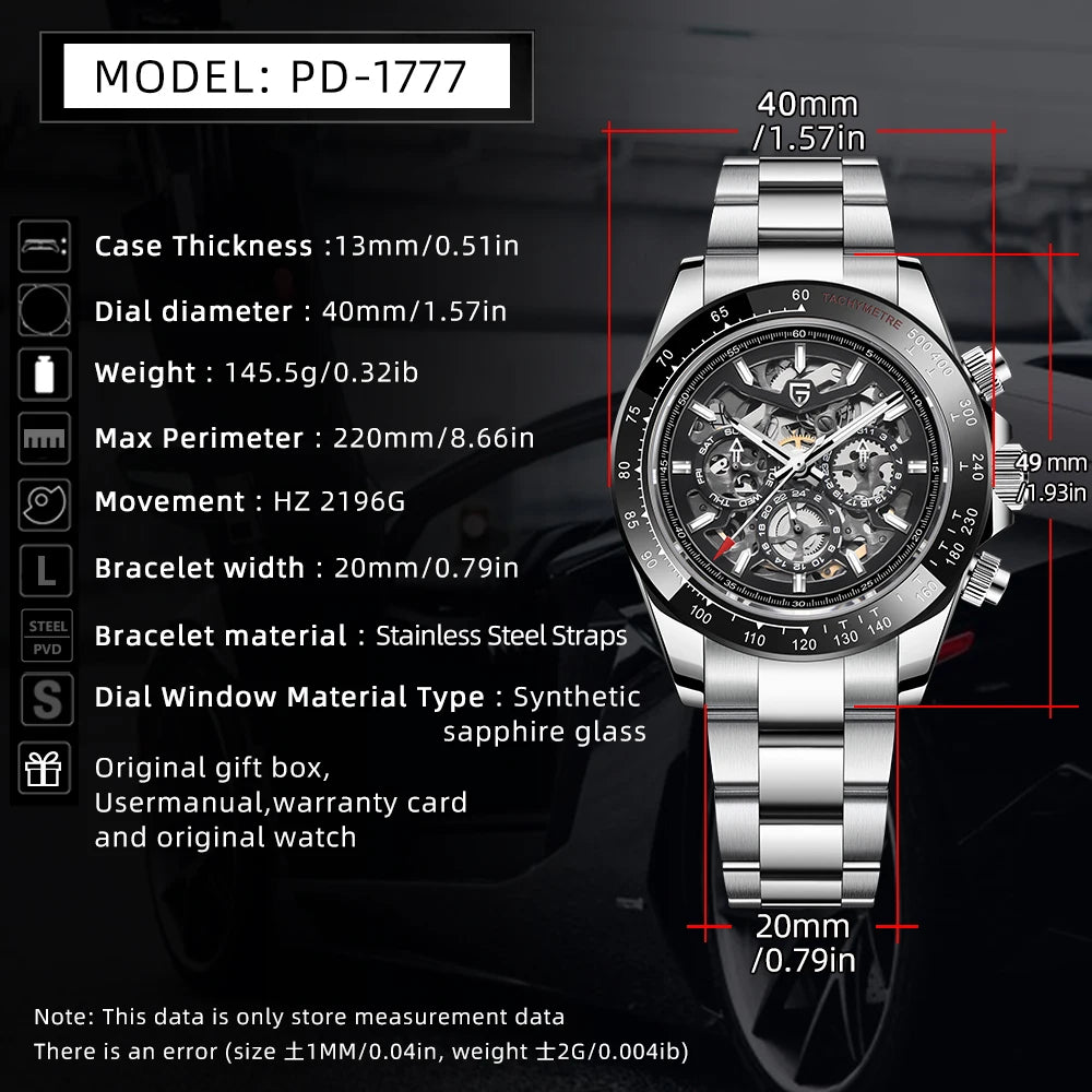 PAGANI DESIGN Men‘s Automatic Mechanical Watch Stainless Steel Waterproof Sport 10Bar Luxury Casual Watch for Men Reloj Hombre