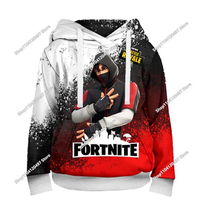 Children's Fortnite Hoodies Cartoon Casual Hooded Coat Autumn Men Soft Pocket Sweatshirts Male Loose Tops Long Sleeve Clothes