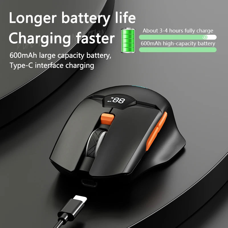 Warvank SX01 trådlös gamingmus med smart skärm, DPI-justering i 6 steg, 600mAh uppladdningsbar tyst Bluetooth-mus för kontor