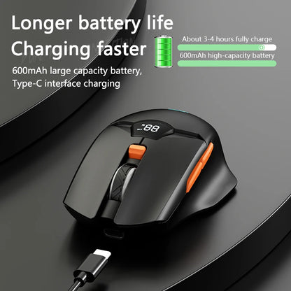 Warvank SX01 trådlös gamingmus med smart skärm, DPI-justering i 6 steg, 600mAh uppladdningsbar tyst Bluetooth-mus för kontor